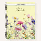 Wiese mit Aquarellfarben-Wildblumen Notizblock (Vorderseite)