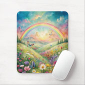 Wiese mit Blume und Schmetterlingen und Regenbogen Mousepad (Mit Mouse)