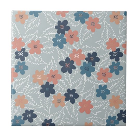 Wiese mit bunten Frühlingsblumen Fliese (Vorderseite)
