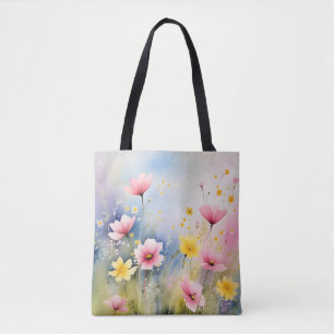 Wiese mit rosa und gelben Wildblumen Tasche
