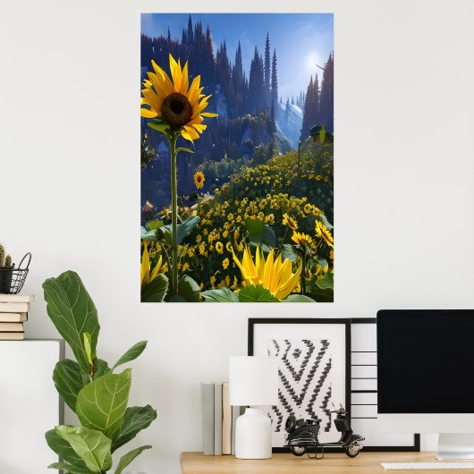 Wiese mit Sonnenblumen | AI Art Poster (Heimbüro)