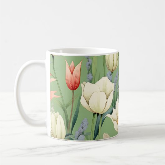 Wiese mit Tulips und Wildblumen Kaffeetasse (Links)