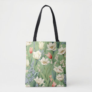 Wiese mit Tulips und Wildblumen Tasche
