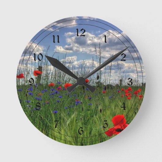 Wiese mit Wildblumen Runde Wanduhr (Vorderseite)