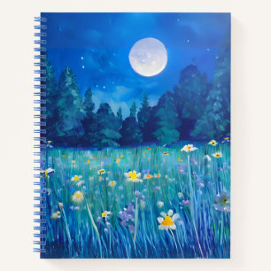 Wiese und Wald unter dem Mondjournal Notizblock