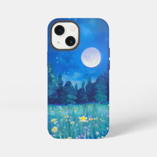 Wiese und Wald unter einem Vollmond iPhone 13 Mini Hülle