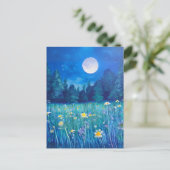 Wiese und Wald unter Vollmond Postkarte (Stehend Vorderseite)