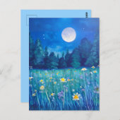 Wiese und Wald unter Vollmond Postkarte (Vorne/Hinten)
