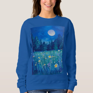 Wiese und Wald unter Vollmond Sweatshirt