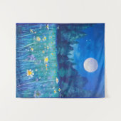 Wiese und Wald unter Vollmond Wandteppich (Vorderseite (Horizontal))