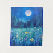 Wiese und Wald unter Vollmond Wandteppich (Vorderseite)