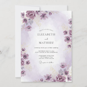 Wiesen-Amethyst-gemalte Petal-Hochzeit Einladung