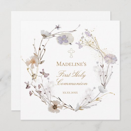Wiesen-Blume erlitten Erste Heilige Kommune Einladung (Vorne/Hinten)