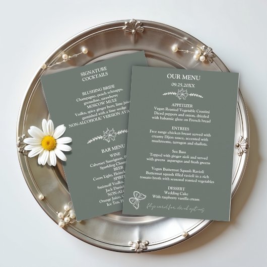 Wiesen-Blume Sirocco Green Wedding Menu Menükarte