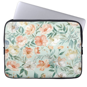 Wiesen-Blumen-Wasserfarben-Blau-Blumenmuster Laptopschutzhülle