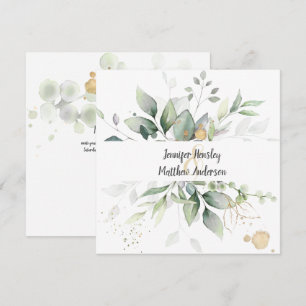 Wiesen-Grün-Gold-Gerahmte-Blätter-Hochzeit Einladung