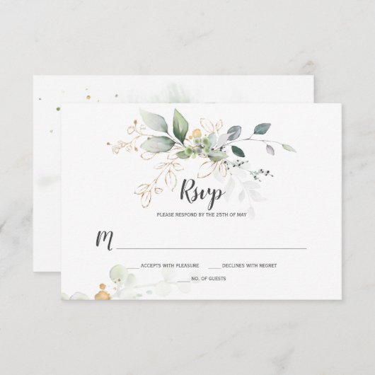 Wiesen- und Goldbotanicals RSVP Karte (Vorne/Hinten)