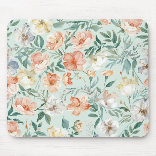 Wiesen-Wasserfarben-Blumenmuster in Blau Mousepad (Vorne)