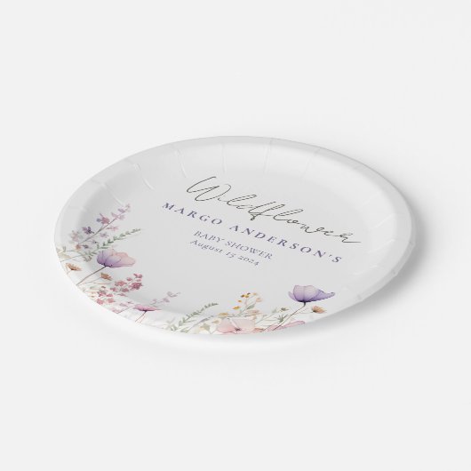 Wiesen-Wildblume-Kinderdusche Pappteller (Schrägansicht)