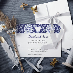 Wiesen Wildblumen Blau Indigo Muster Hochzeit RSVP Karte