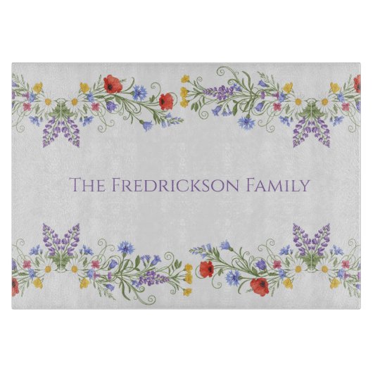 Wiesenblumen-Monogramm Schneidebrett (Vorderseite)