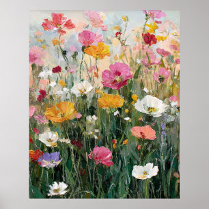 Wiesenblumen-Ölgemälde in bunten Farben Poster