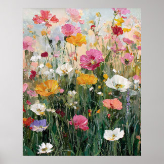 Wiesenblumen-Ölgemälde in bunten Farben Poster