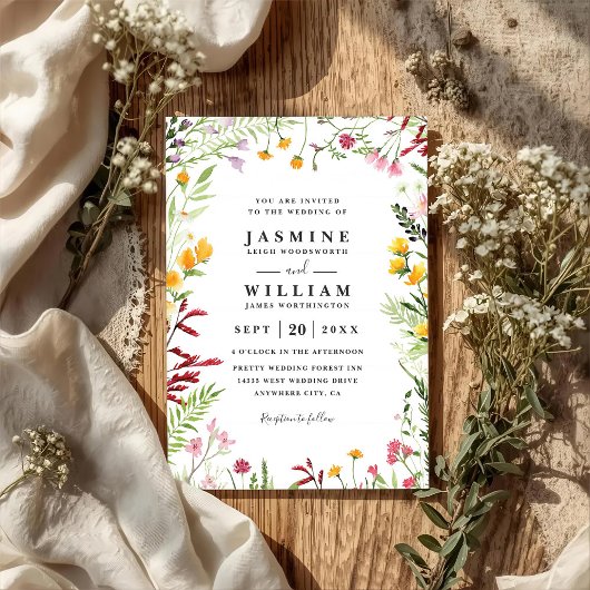 Wiesenblumen Wildblumen Rustikal QR-Code Hochzeit Einladung