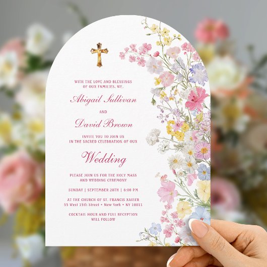 Wiesenblumenbogen religiöse Hochzeit Einladung