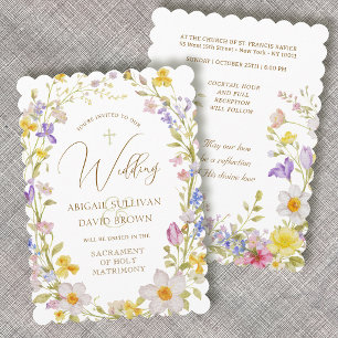 Wiesenblumenrahmen Katholische Hochzeit Einladung
