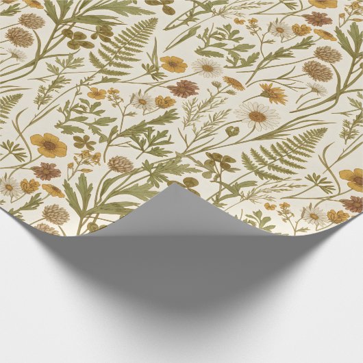 Wiesenbotanische Blumenillustrationen Gräser Geschenkpapier (Ecke)