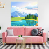 WiesenHintergrund mit See und Bergen Leinwanddruck (Insitu (Wohnzimmer))