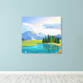 WiesenHintergrund mit See und Bergen Leinwanddruck (Insitu (Holzboden))