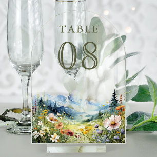 Wiesenhochzeit mit Wildblumen Acryl-Tischnummer Acryleinladungen