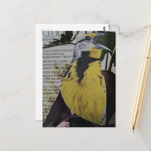 Wiesenlerche Surrealer Collage Postkarte (Vorderseite/Rückseite Beispiel)