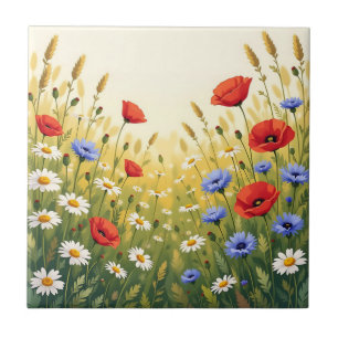 Wiesenmuster mit Wildblumen und Mohn Fliese