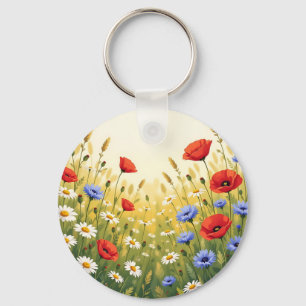 Wiesenmuster mit Wildblumen und Mohn Schlüsselanhänger