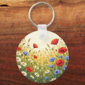 Wiesenmuster mit Wildblumen und Mohn Schlüsselanhänger (Rückseite)