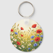 Wiesenmuster mit Wildblumen und Mohn Schlüsselanhänger (Rückseite)