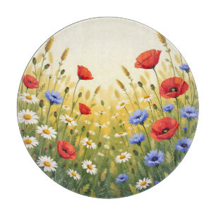 Wiesenmuster mit Wildblumen und Mohn Schneidebrett