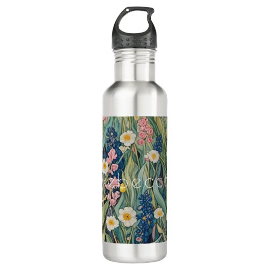 Wiesenweiher: Pastellfarben-Wildblumen Edelstahlflasche (Vorderseite)