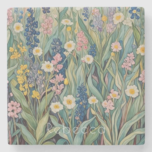 Wiesenweiher: Pastellfarben-Wildblumen Steinuntersetzer (Vorderseite)