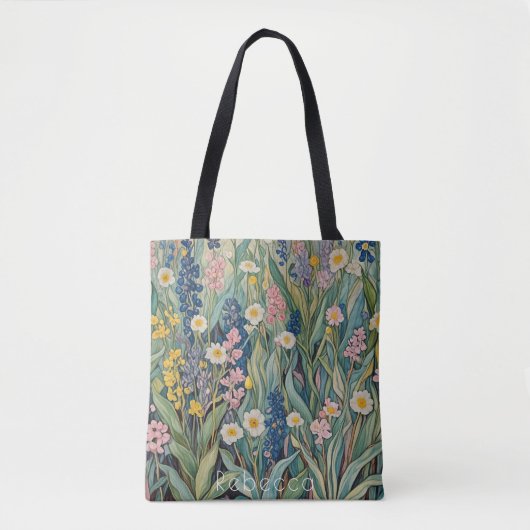 Wiesenweiher: Pastellfarben-Wildblumen Tasche (Vorderseite)