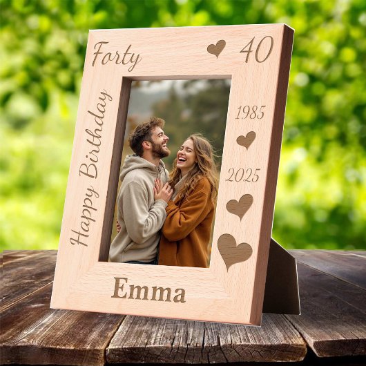 wife 40th Birthday Photo frame with name heart Geätzte Rahmen