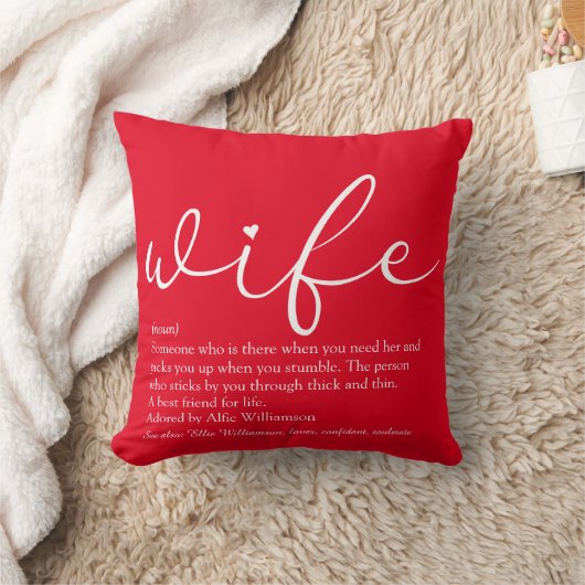 Wife Elegant Modern Chic Script Red Personalized Kissen (Decke)
