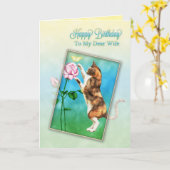 Wife, Happy Birthday with a playful cat Karte (Gelbe Blume)