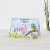 Wife Happy February Birthday Kingfisher with Iris Karte (Vorderseite)