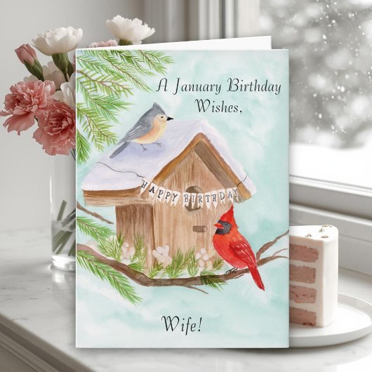 Wife Happy January Birthday Birds Karte