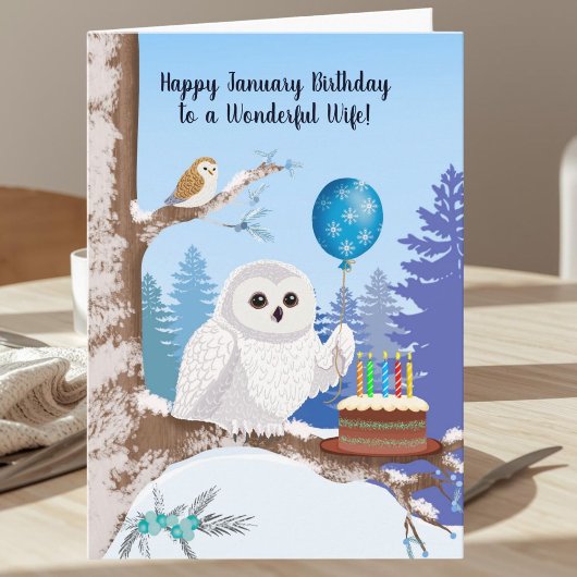 Wife Happy January Birthday Snowy Owl Karte