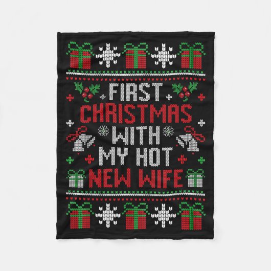 Wife Husband First Christmas Just Married Christma Fleecedecke (Vorderseite)